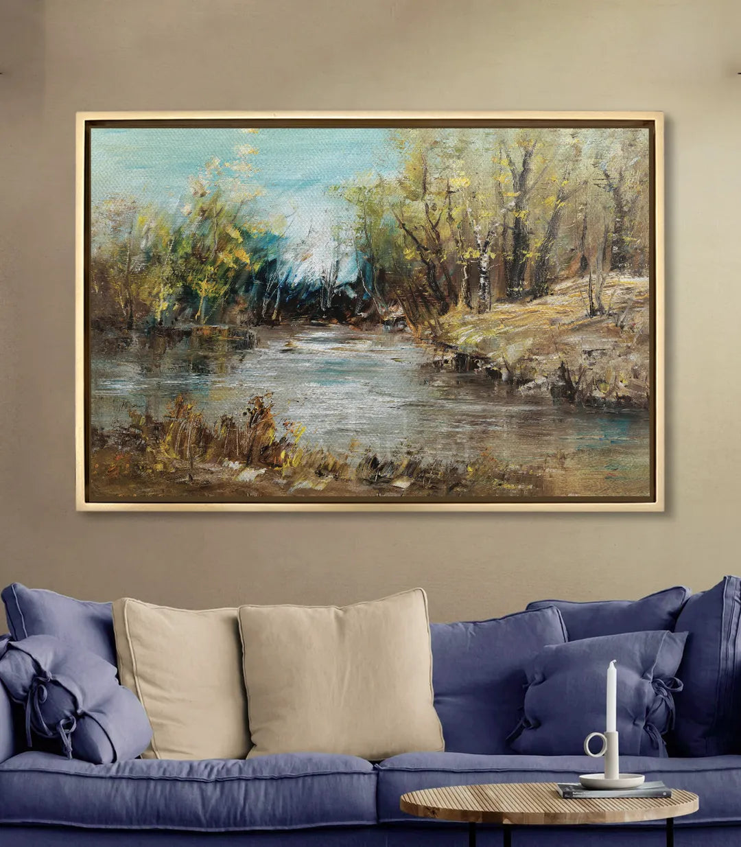 Cuadro de paisaje natural con río en salón moderno — decoración pared Massinart