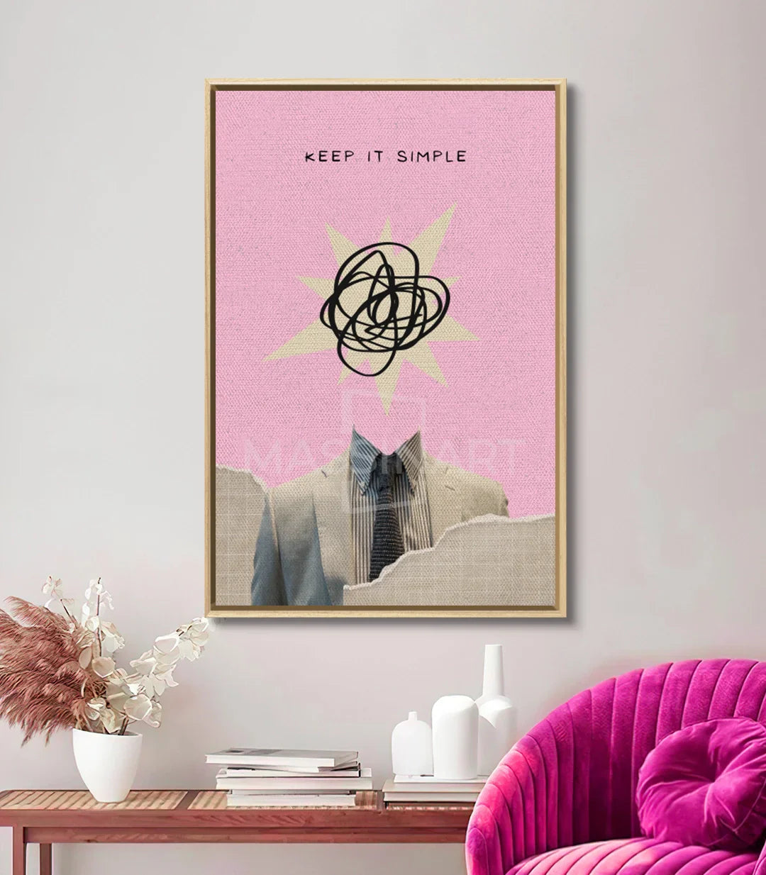 Cuadro Keep It Simple en despacho contemporáneo — arte mural con mensaje motivador