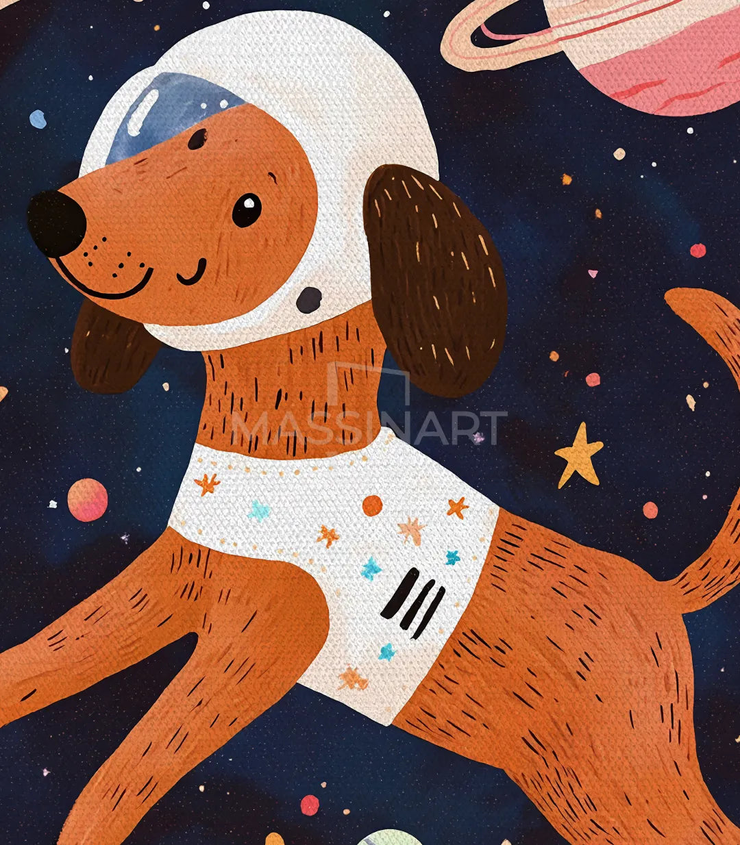 Cuadro ilustrado Astro Dogs díptico planetas estrellas decoración niño — Massinart