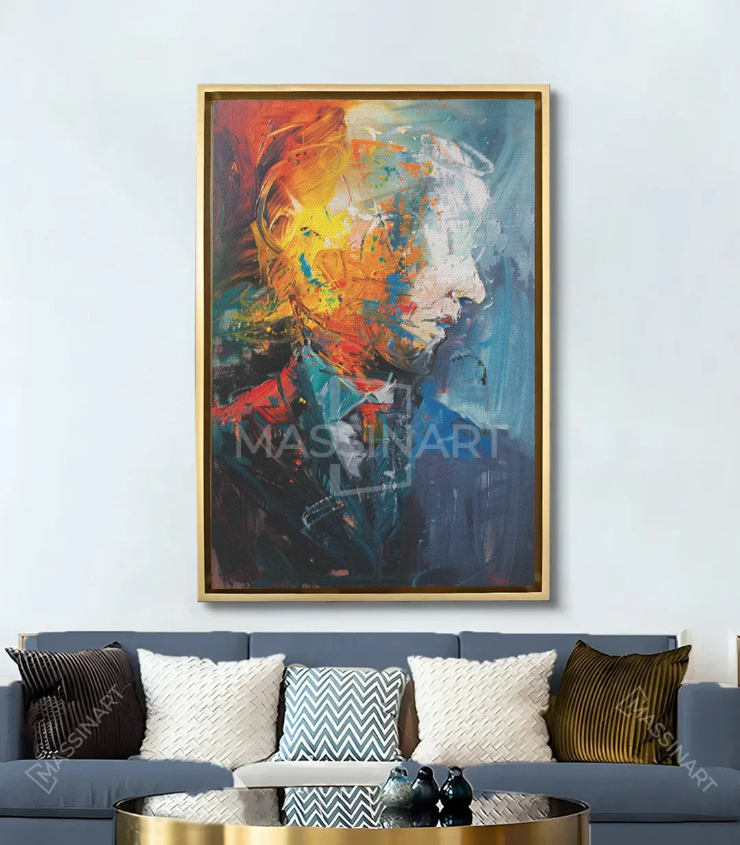 Cuadro Aura decoración salón moderno gris, ambientación de interior, Massinart
