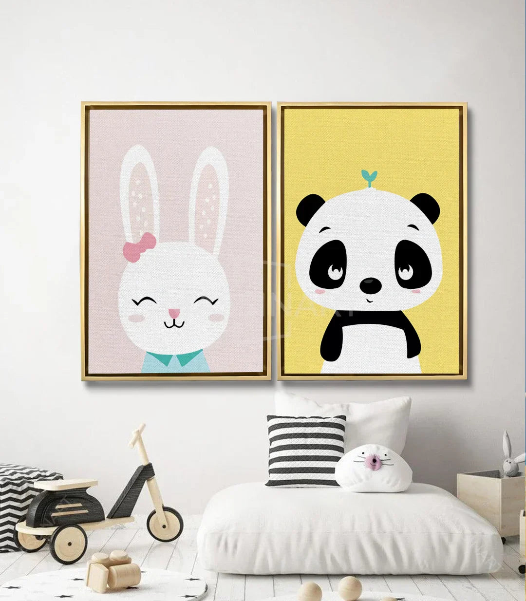 Ambientación habitación infantil con díptico Bunny and Panda de Massinart