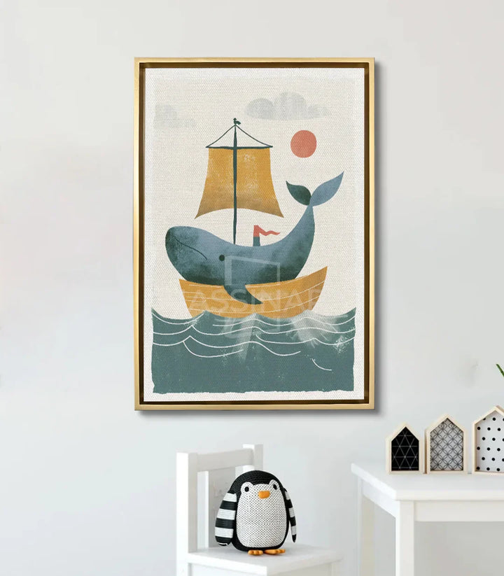Ambientación habitación infantil — cuadro Whale Ride decoración mural habitación de niño Massinart
