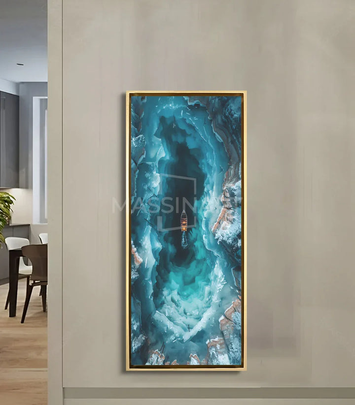 Cuadro azul turquesa en salón moderno decoración pasillo Massinart