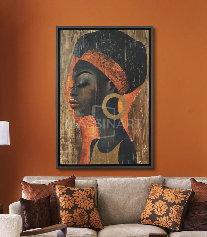Cuadro Dignity retrato mujer africana peinado naranja Massinart