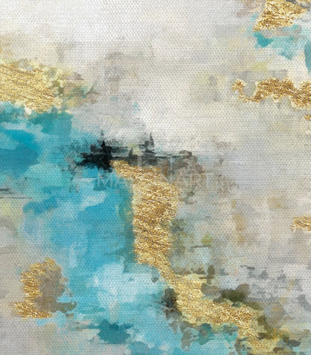 Decoración de oficina con cuadro abstracto contemporáneo azul y dorado — Massinart