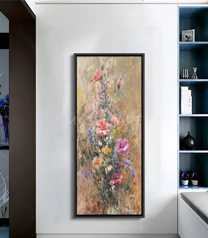 Cuadro Thrive flores silvestres rosas amarillas fondo beige estilo acuarela Massinart