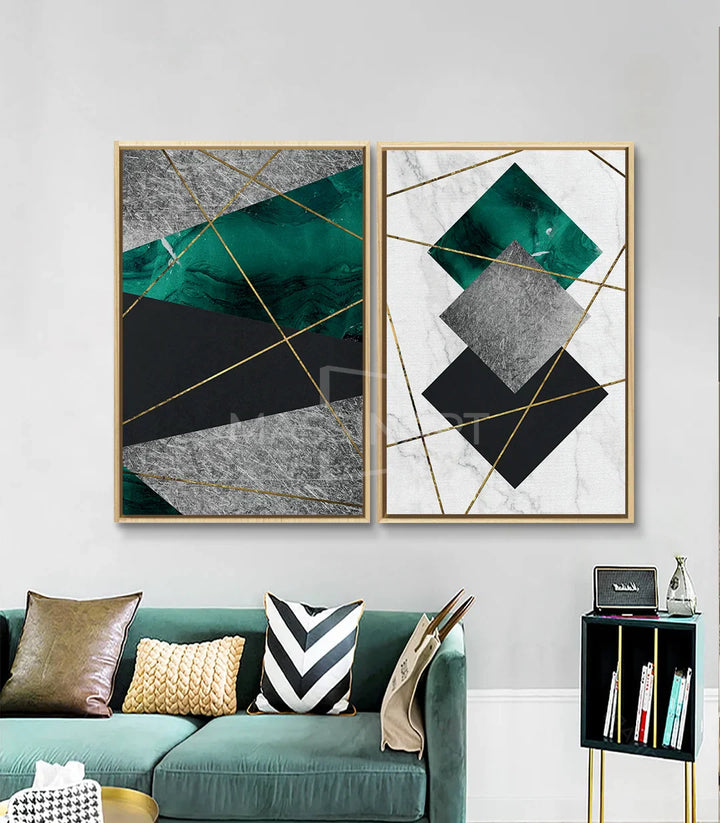 Cuadro abstracto díptico geométrico decoración salón moderno — Massinart