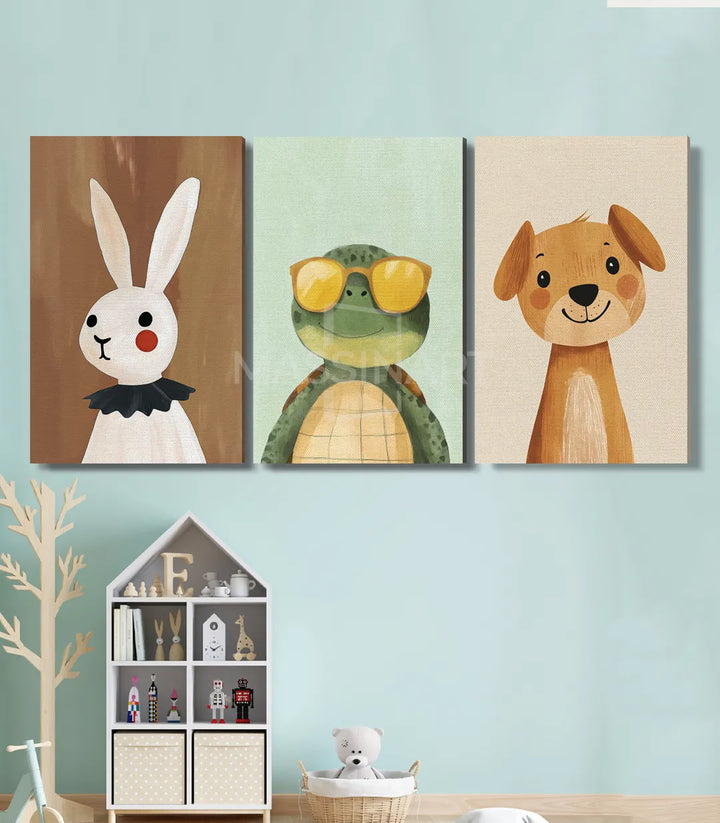 Tríptico Buddies en habitación infantil decoración pared Massinart