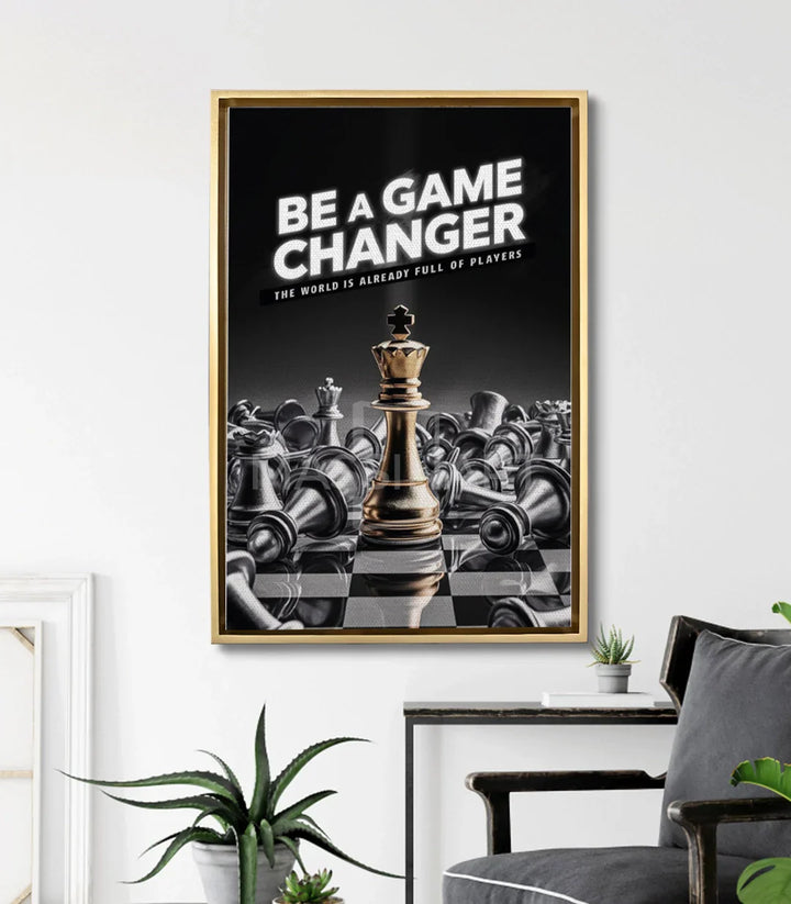 Cuadro Be a Game Changer en una oficina moderna decorada con arte mural — Massinart