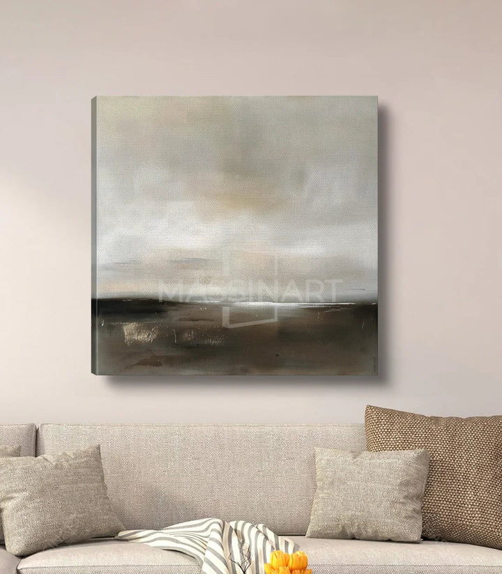 Cuadro Skyward en decoración de hotel o Airbnb, paisaje depurado en taupe — Massinart