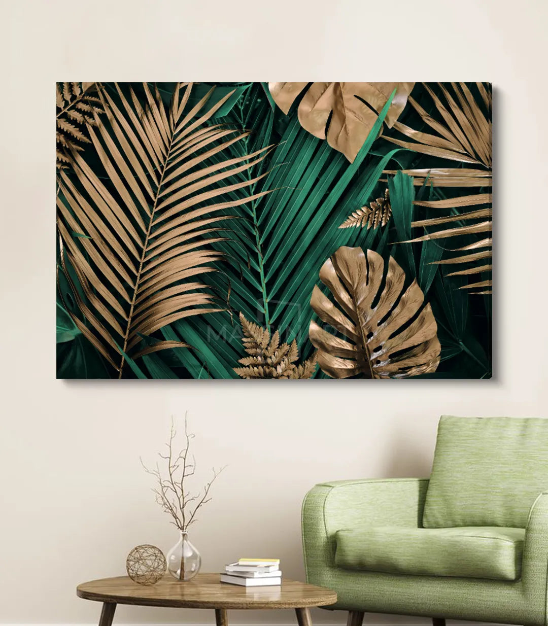 Dormitorio decorado — cuadro Exotique Jungle aportando naturaleza al interior, Massinart