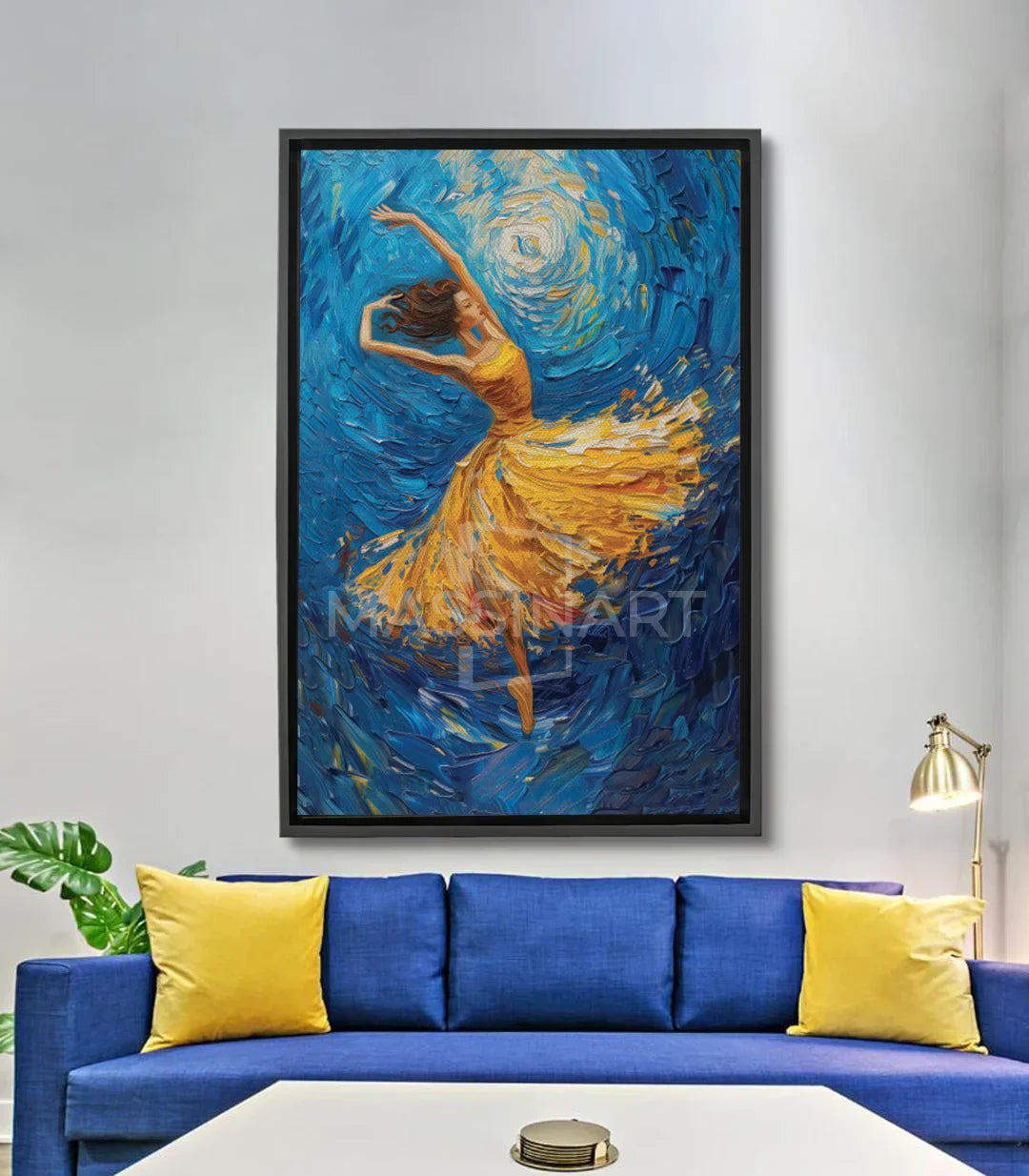 Cuadro bailarina expresionista en azul y amarillo — Massinart