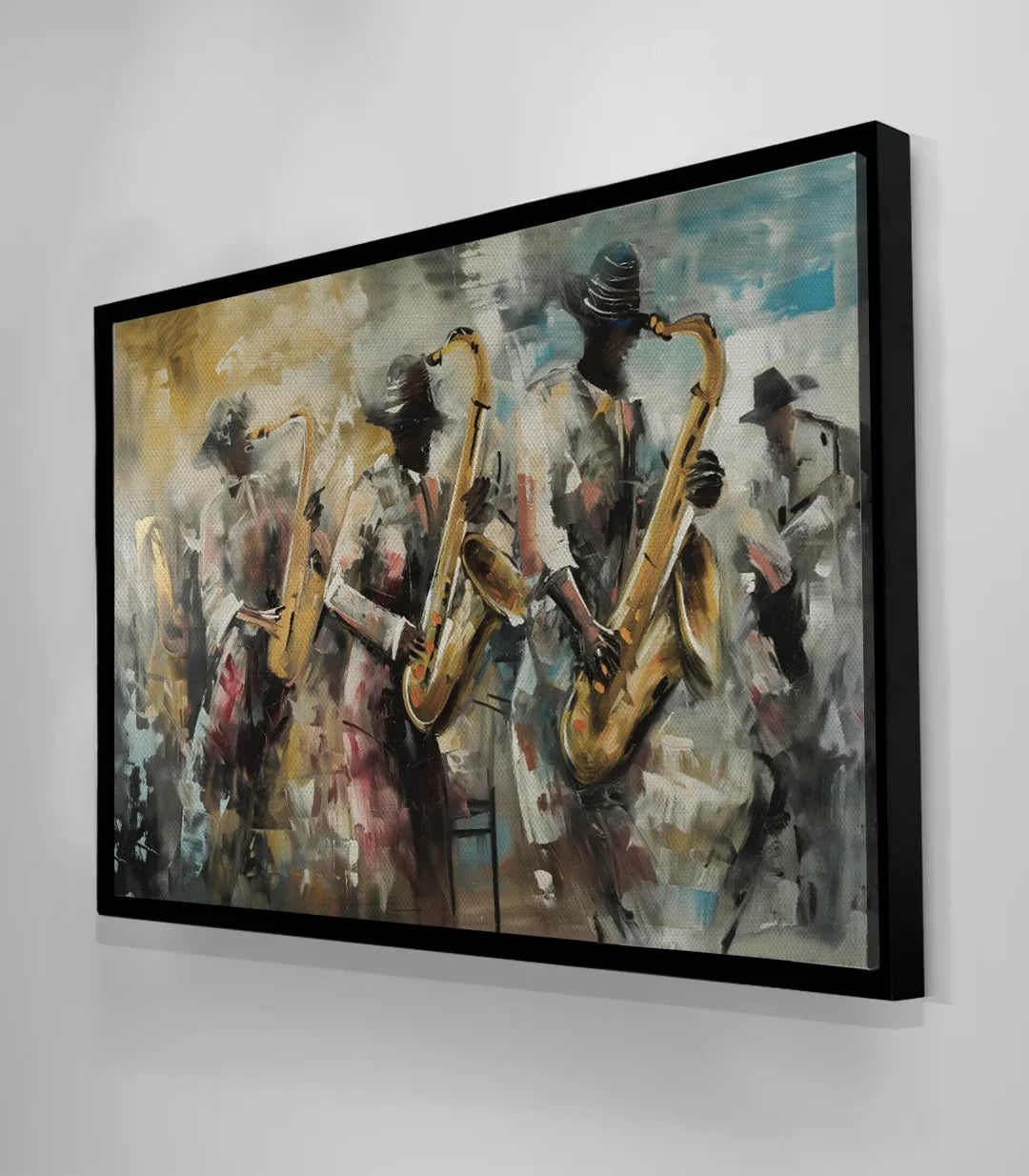 Cuadro All about Jazz de Massinart — vista general del formato horizontal, arte mural de jazz