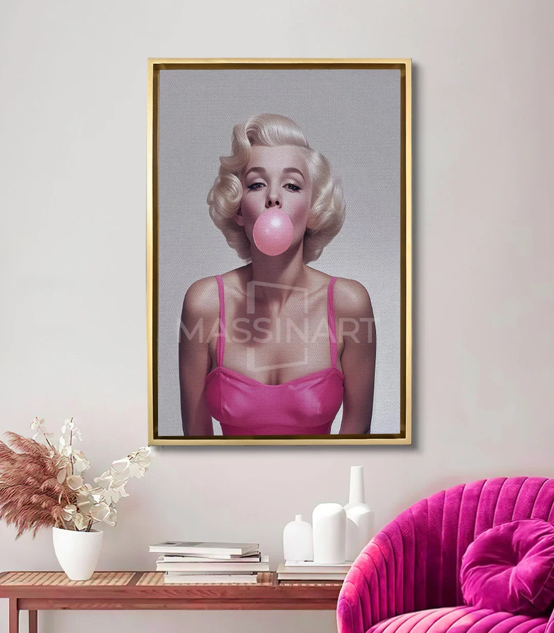 Decoración salón moderno — cuadro Pop Queen Massinart sobre consola