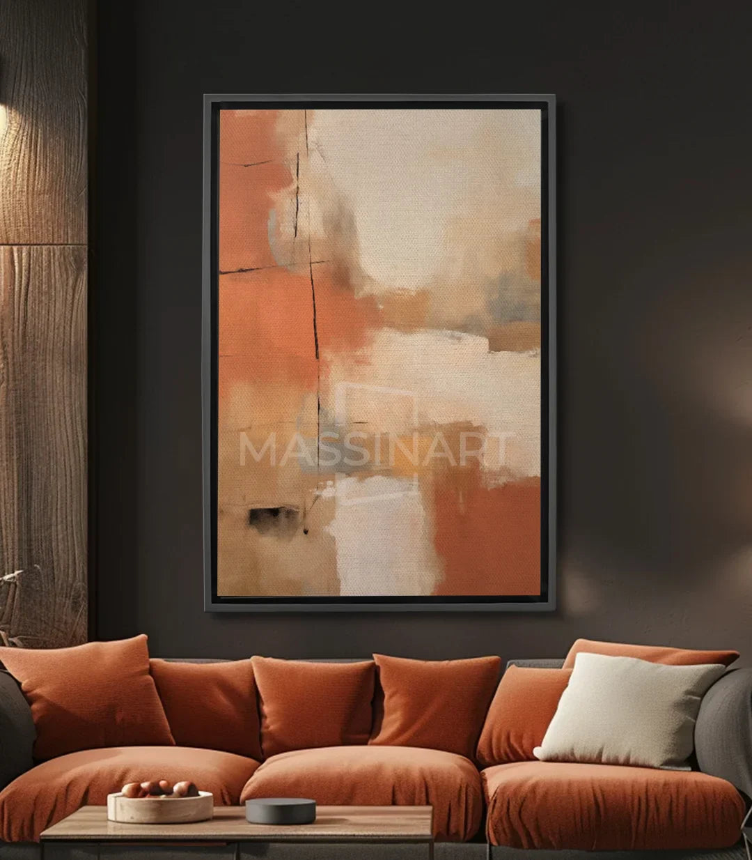 Cuadro decorativo abstracto moderno con tonos terracota, ideal para salón u hotel — Massinart