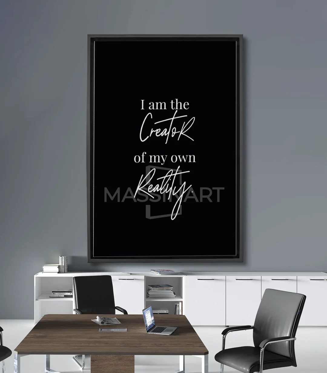 Cuadro tipografía 'Creator of my Reality' en negro y blanco estilo minimalista Massinart