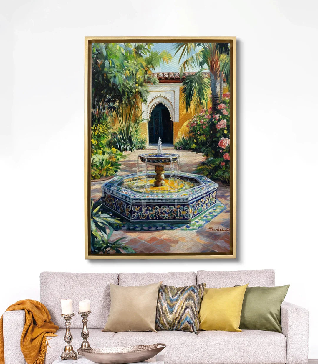 Cuadro Fountain Charm en salón moderno — decoración mural de arquitectura marroquí