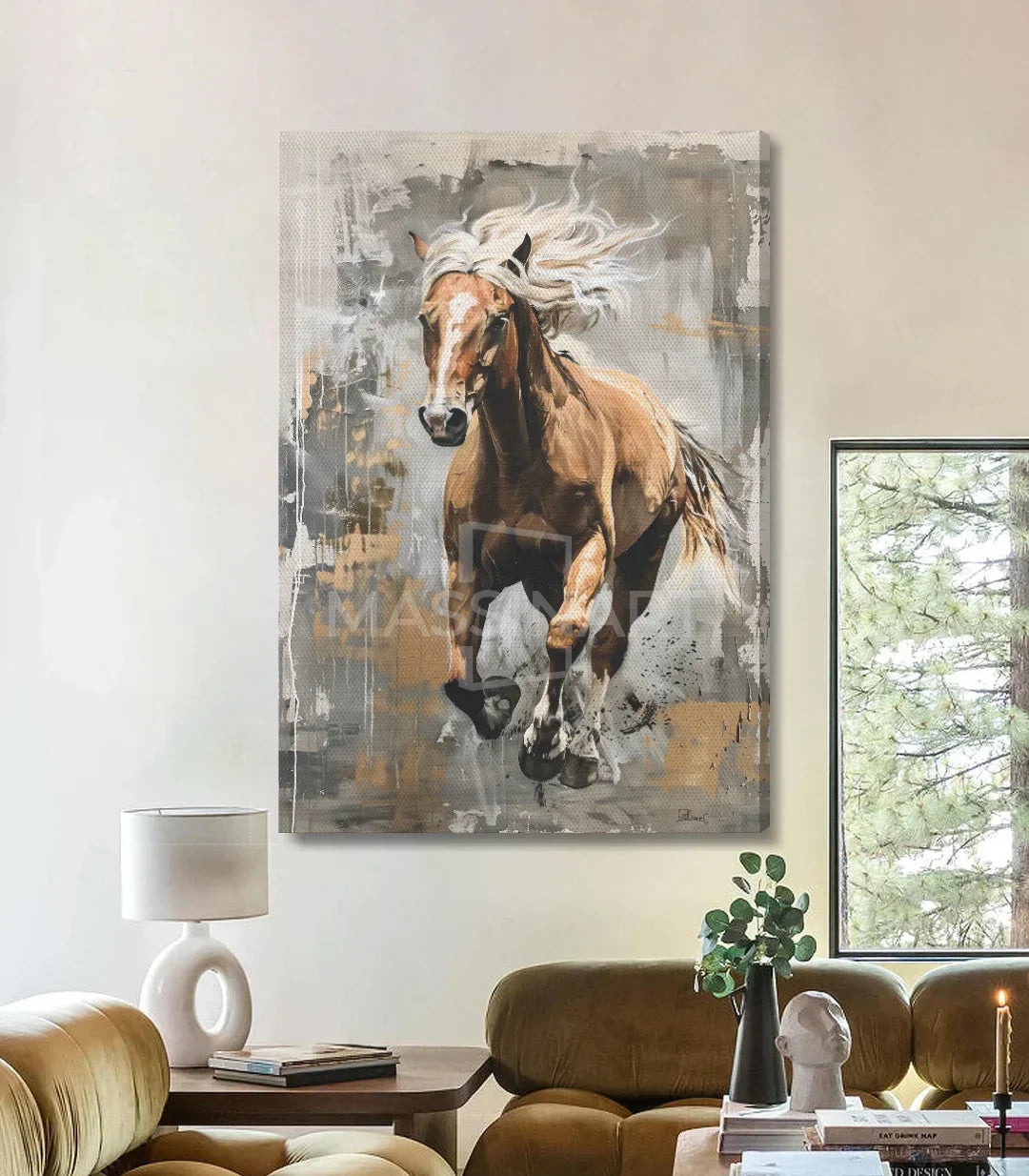 Detalle de pintura expresionista de caballo, relieve y profundidad cromática — Massinart