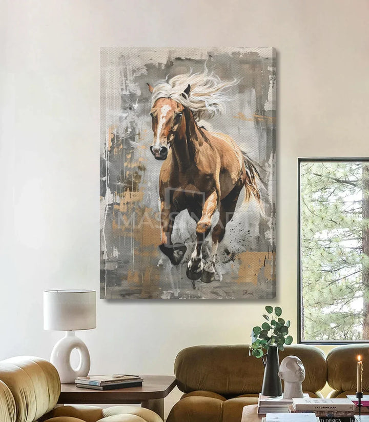 Detalle de pintura expresionista de caballo, relieve y profundidad cromática — Massinart