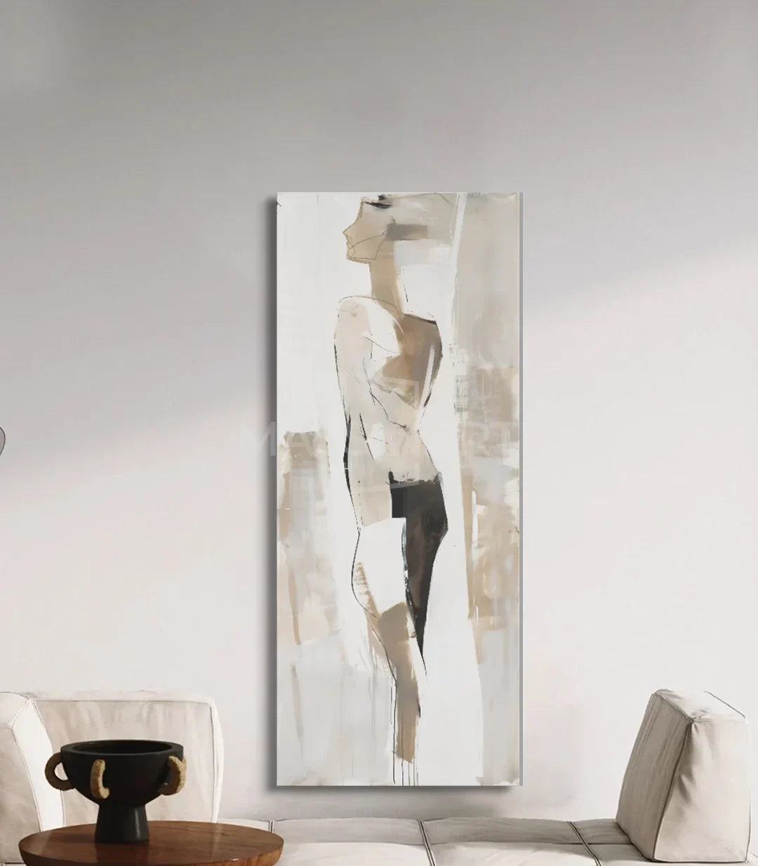 Cuadro de moda femenina, paleta beige y negro, arte contemporáneo — Massinart