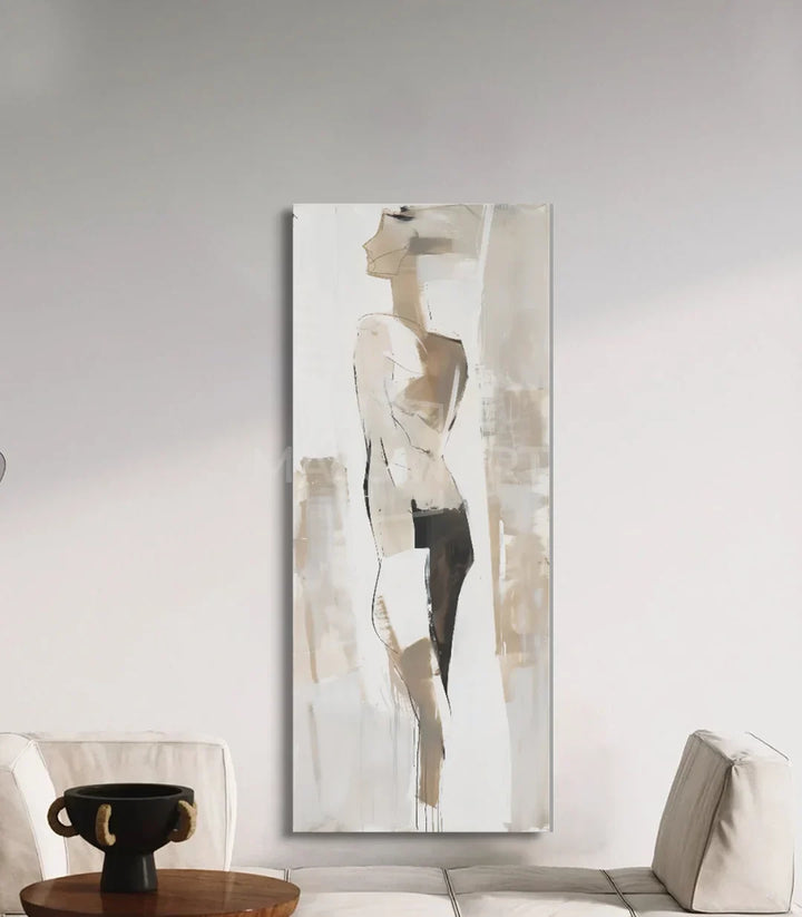 Cuadro de moda femenina, paleta beige y negro, arte contemporáneo — Massinart