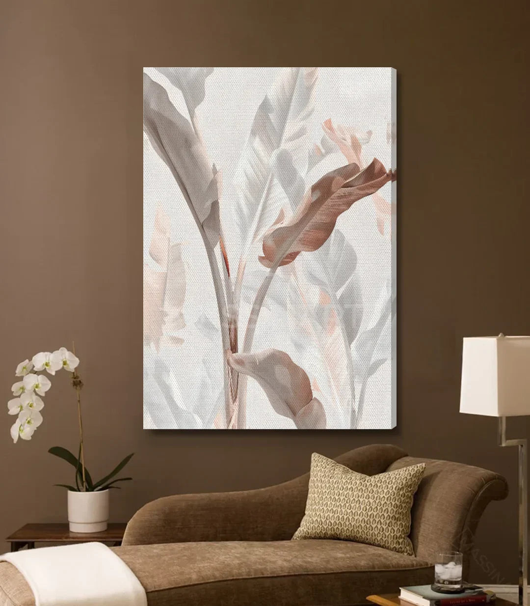 Detalle follaje floral del cuadro Eden, estilo minimalista — Massinart