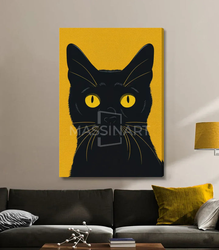 Cuadro vertical de gato negro decoración interior contemporánea — Massinart