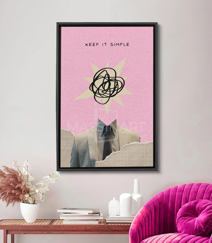Cuadro Keep It Simple — ilustración minimalista en rosa empolvado con tipografía y composición geométrica