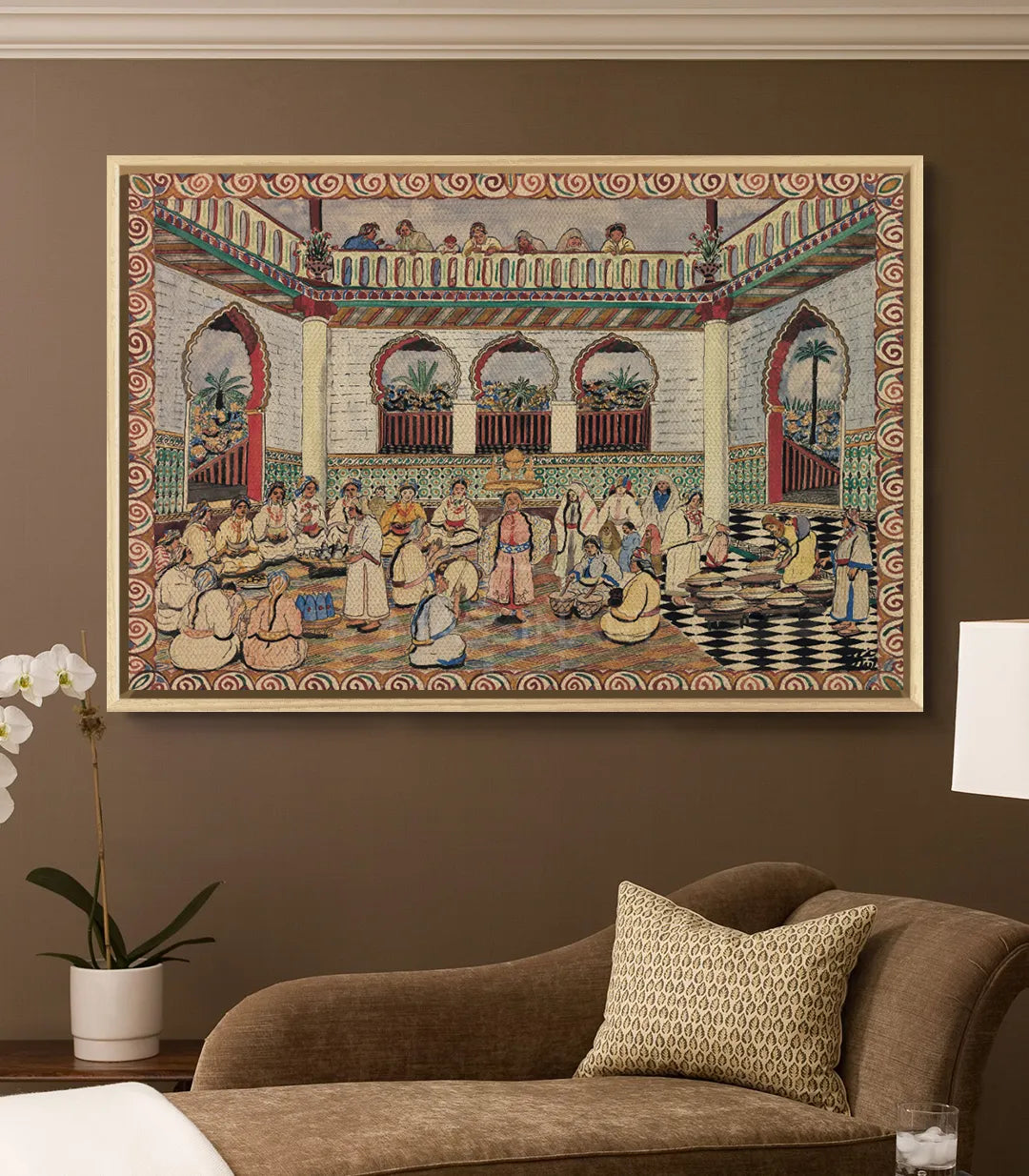 Detalle del cuadro Moroccan Feast con motivos geométricos ornamentales de palacio islámico, Massinart