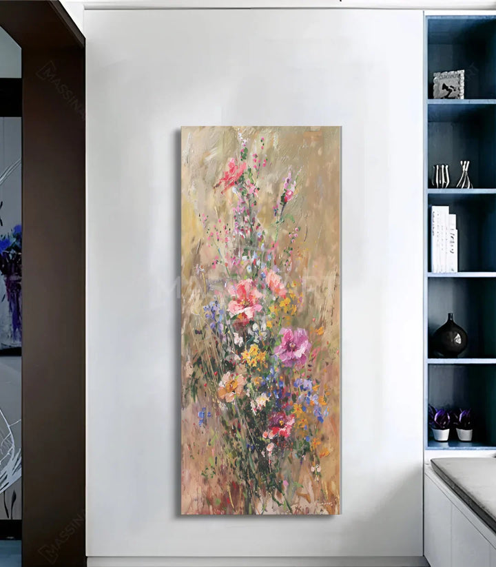 Detalle pintura acuarela flores silvestres ramo impresionista texturizado Massinart