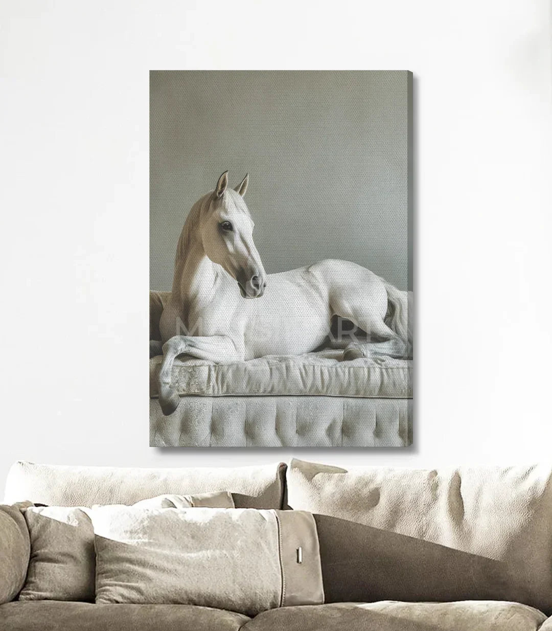 Cuadro caballo blanco paleta monocromática minimalista — Massinart