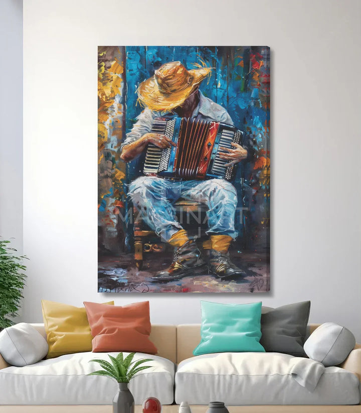 Cuadro Accordionist en pared de salón — lienzo decorativo estilo urbano