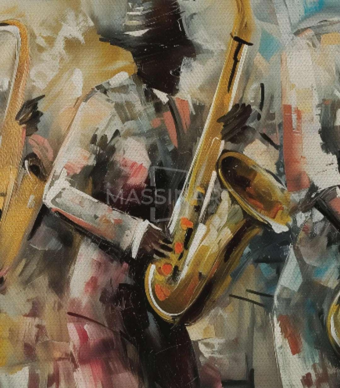 Cuadro All about Jazz de Massinart integrado en la decoración de un salón moderno