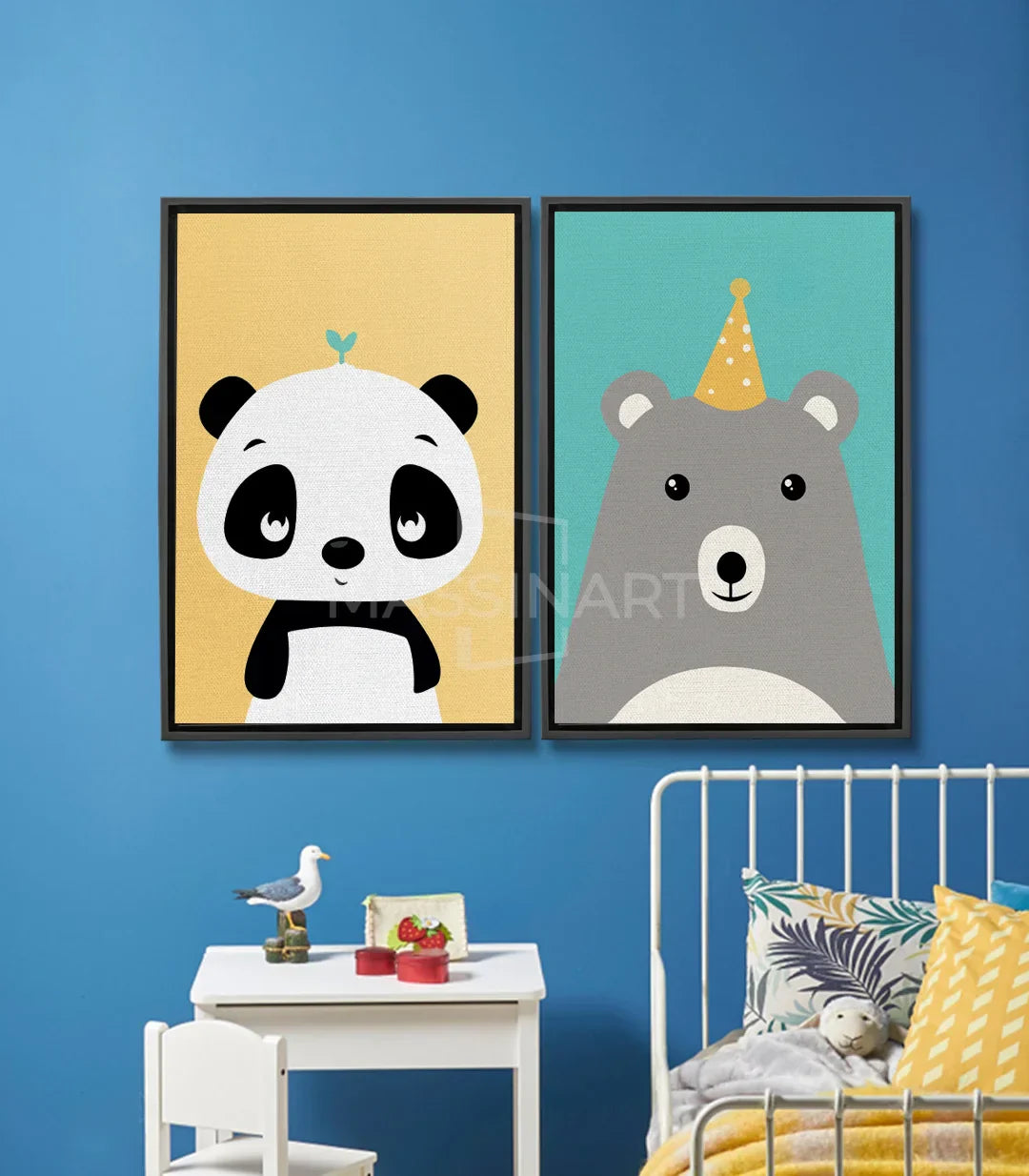 Cuadro Panda and Bea díptico — panda blanco y oso gris ilustración infantil — Massinart