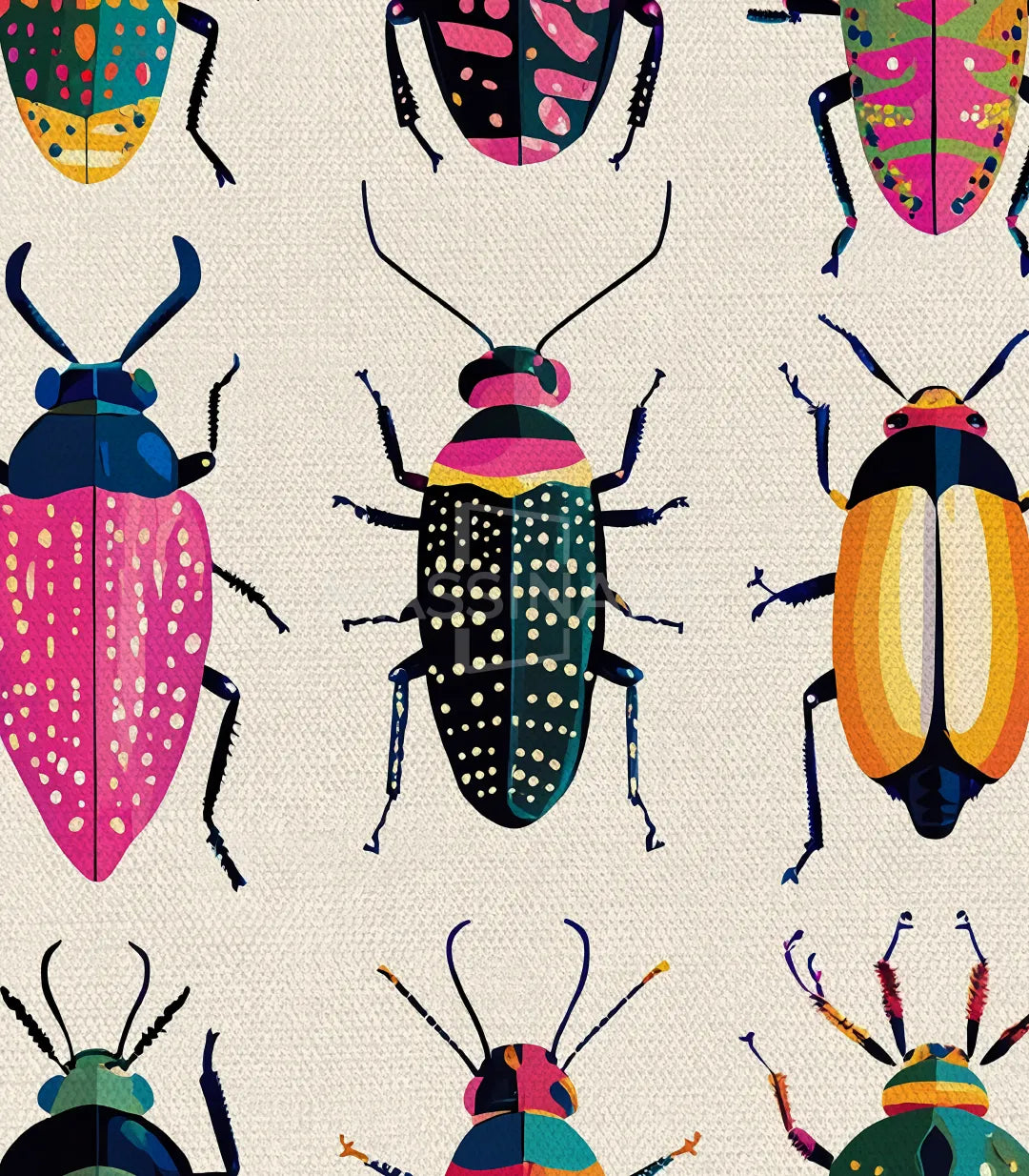 Detalle escarabajos Insecta con motivos geométricos angulares, Massinart