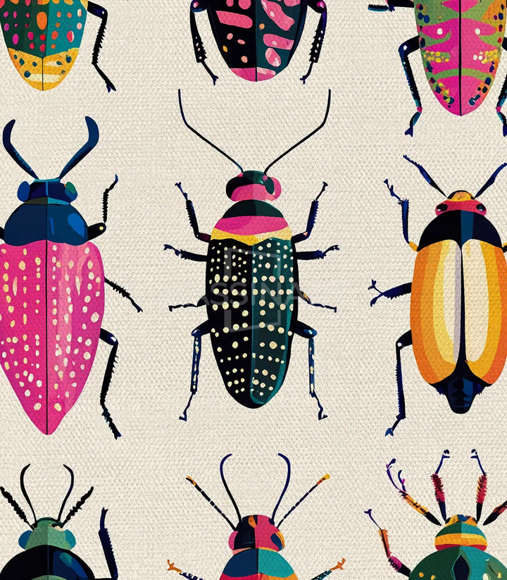 Detalle escarabajos Insecta con motivos geométricos angulares, Massinart
