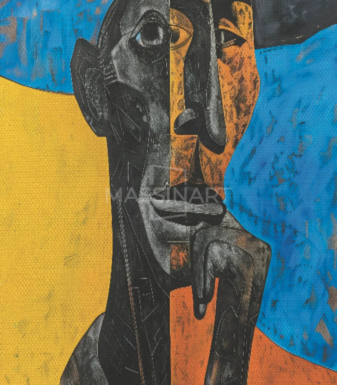Cuadro retrato cubista Perhaps — contexto en despacho creativo