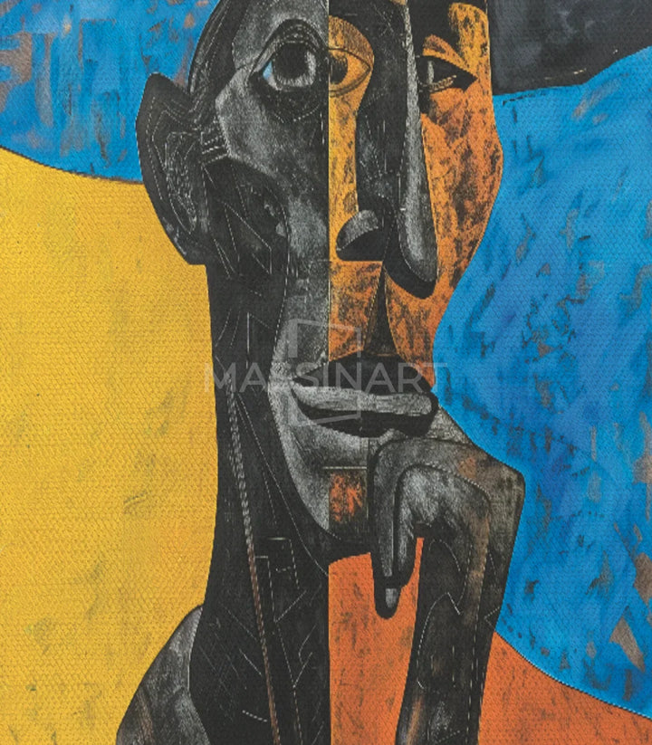 Cuadro retrato cubista Perhaps — contexto en despacho creativo