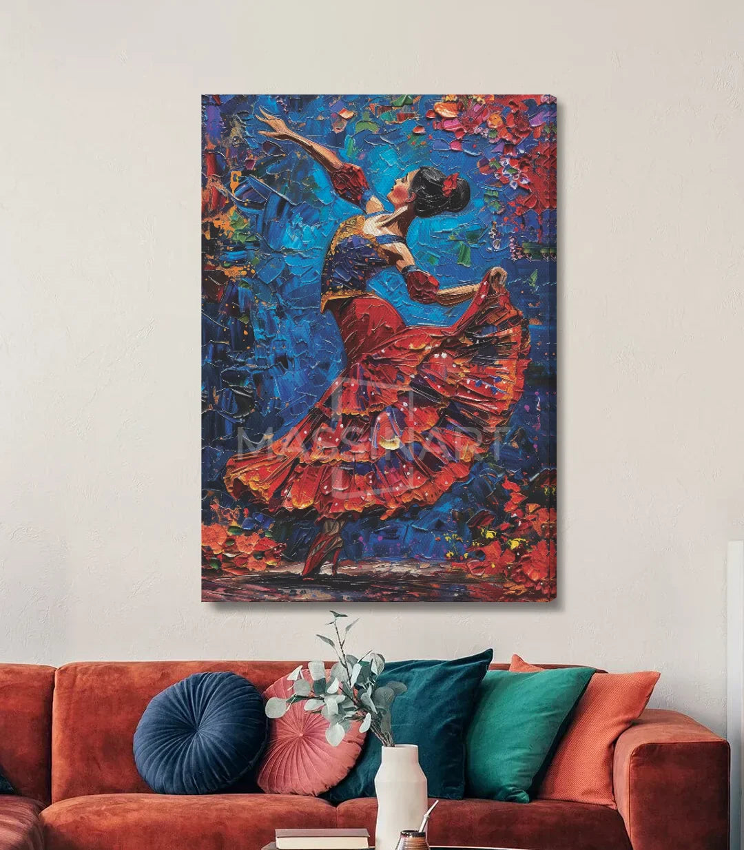 Detalle de textura del cuadro — pintura expresionista de bailaora flamenca Massinart