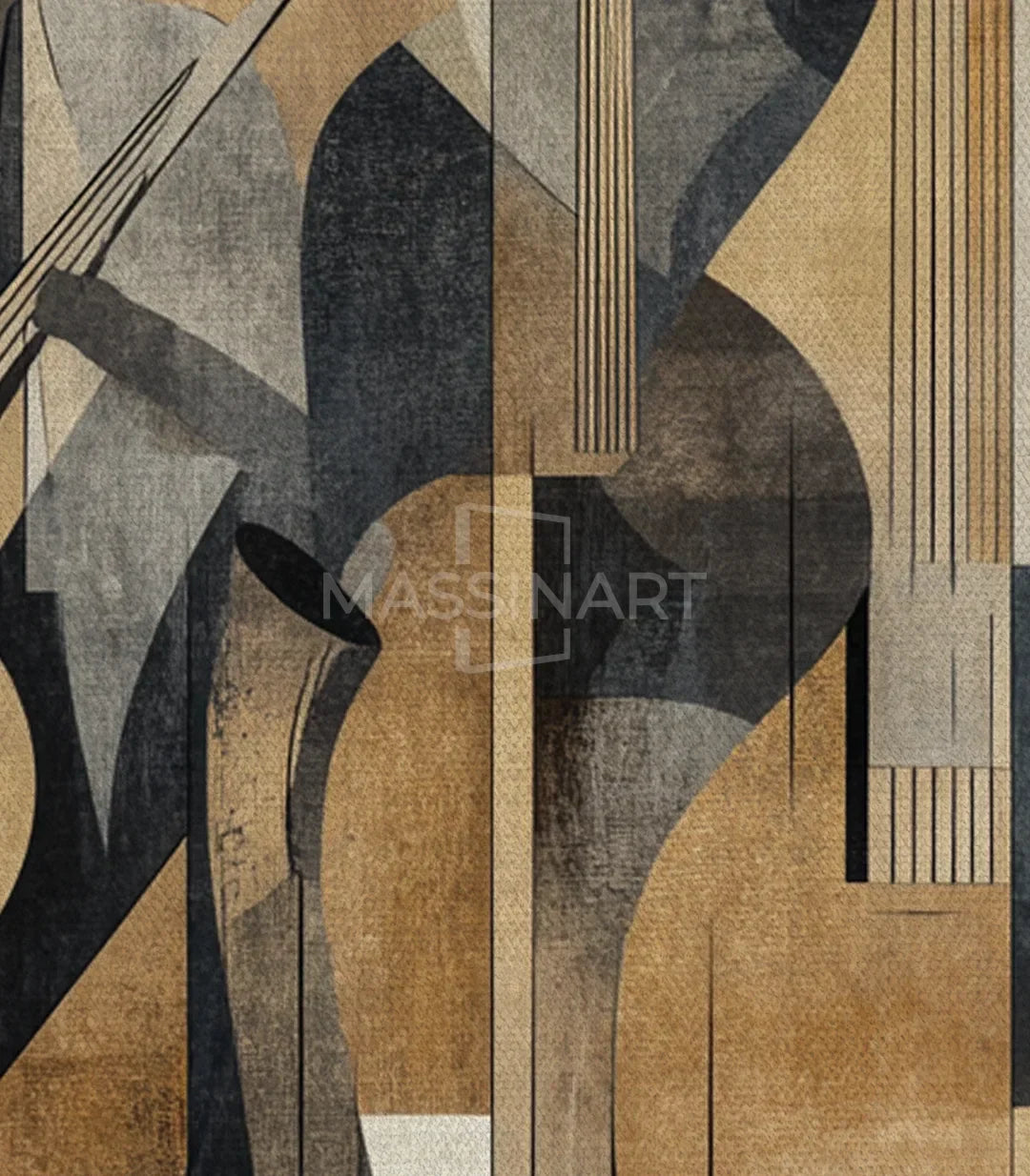 The Geometry of Jazz en dormitorio elegante, cuadro jazz cubista | Massinart