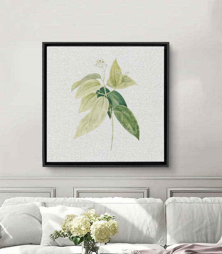 Cuadro Floral Tendrils Massinart — ilustración botánica con follaje verde sobre fondo blanco