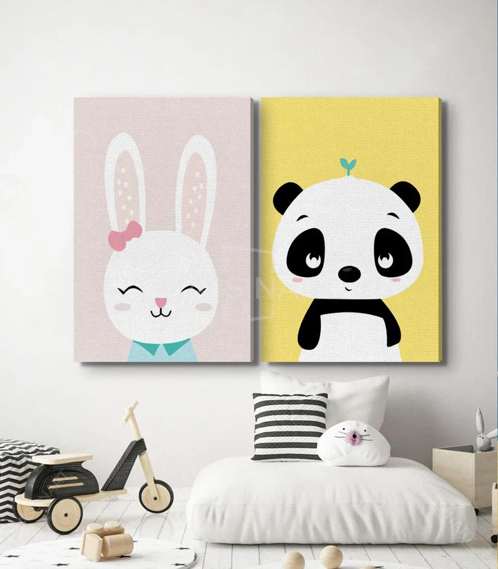 Ambientación habitación infantil con díptico Bunny and Panda de Massinart