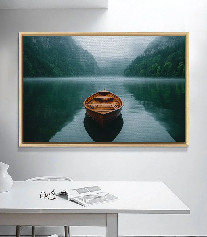 Decoración interior The Quiet Float — cuadro naturaleza horizontal con marco negro en comedor moderno, Massinart