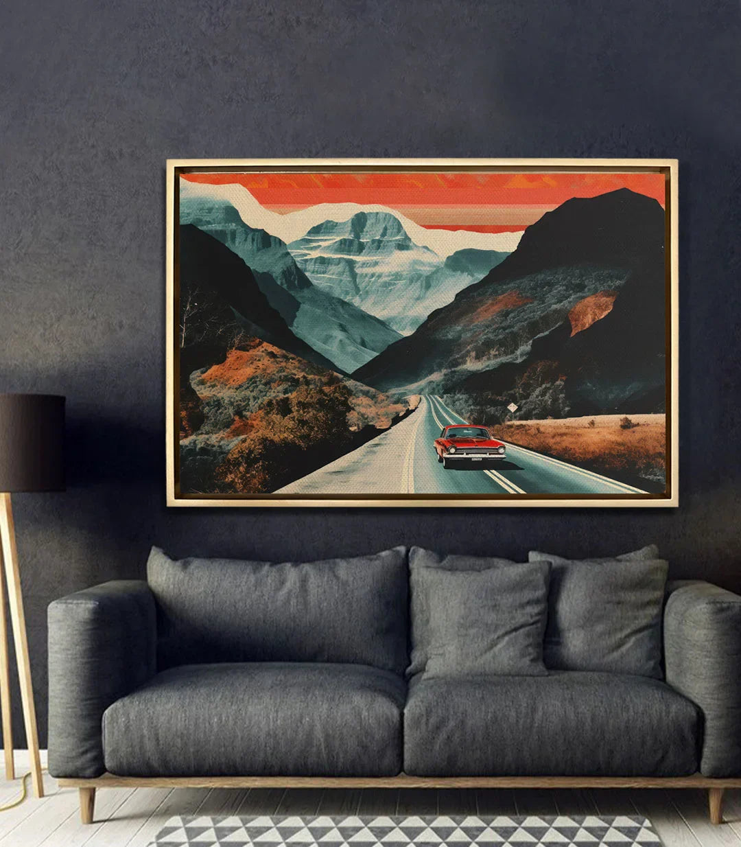 Cuadro Mountain Path en salón moderno sobre sofá — decoración pared gris Massinart