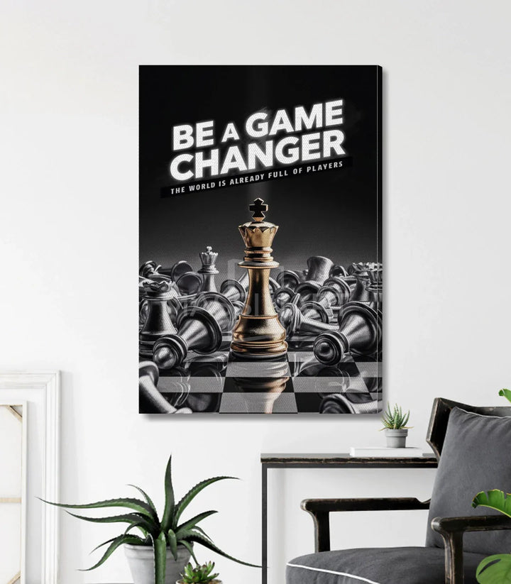 Decoración de oficina con cuadro de motivación y ajedrez dorado — Massinart
