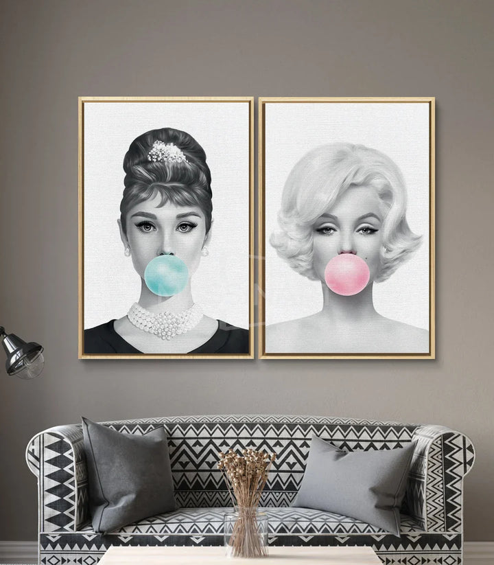 Ambientación díptico Marilyn y Audrey Bubblegum en salón moderno Massinart