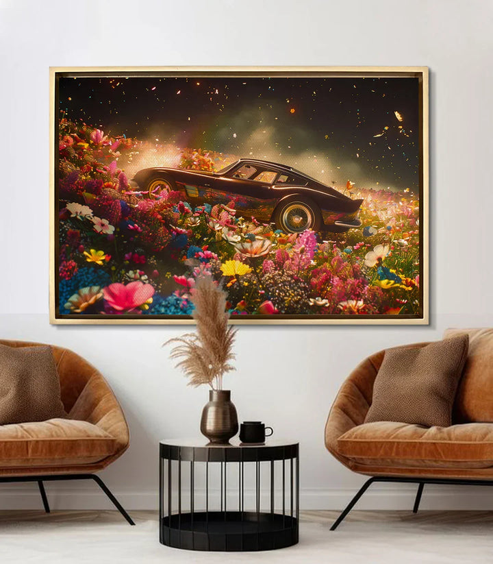 Flower Ride en salón moderno decoración mural sobre sofá Massinart