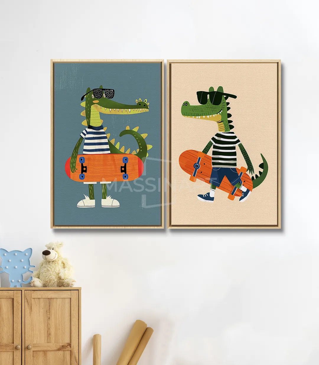 Díptico cocodrilo skater en habitación infantil — Massinart