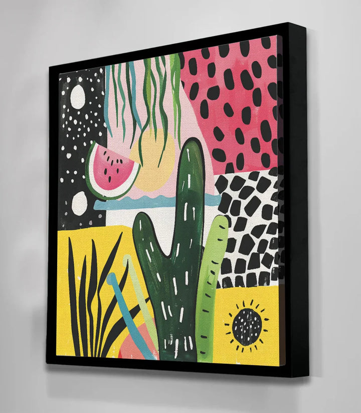 Detalle motivos geométricos y cactus cuadro Massinart