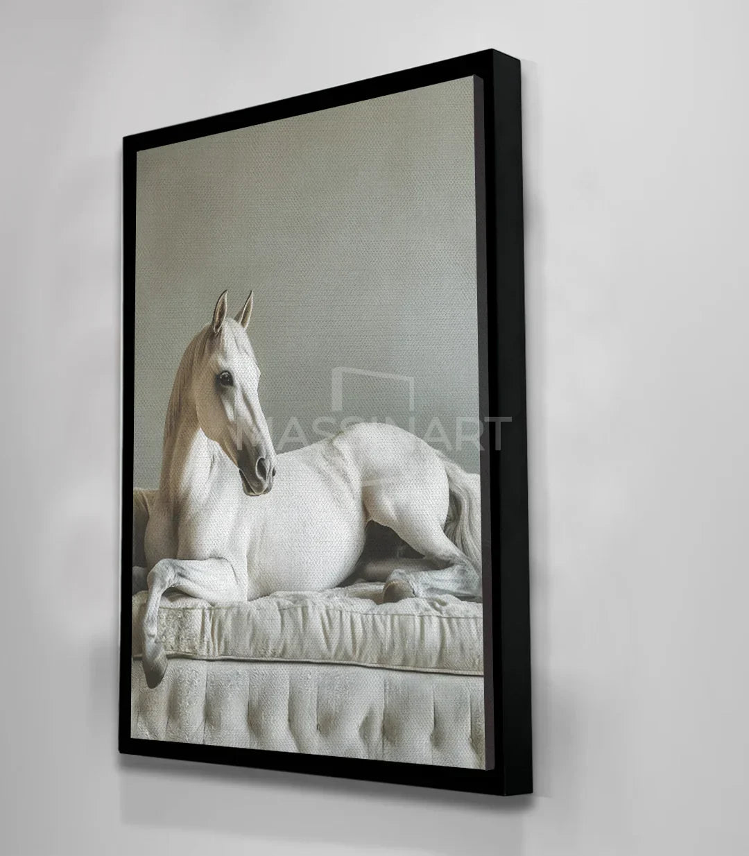Cuadro vertical caballo Relaxed Gallop en salón moderno — Massinart